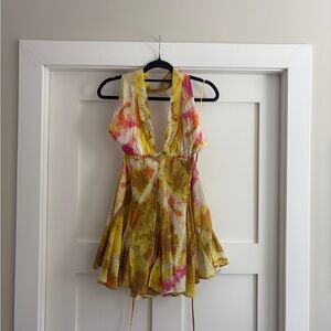 Zara Yellow and Pink Tie-Dye Mini Dress